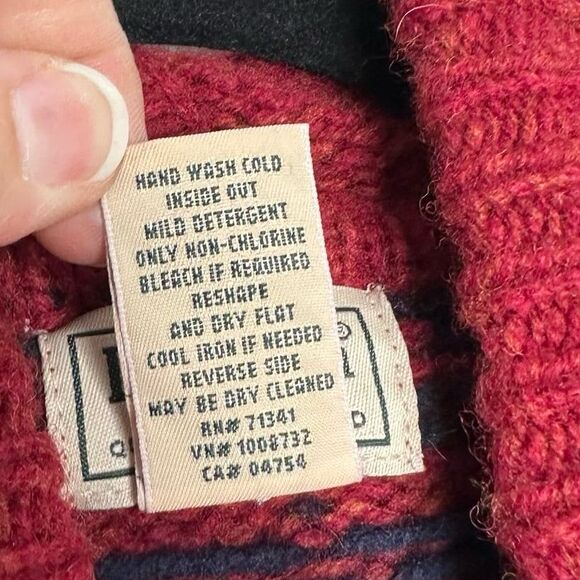 Vintage Y2K LL Bean Red & Navy Blue Wool Hooded Zip Up Sweater Size Medium - Picture 7 of 7